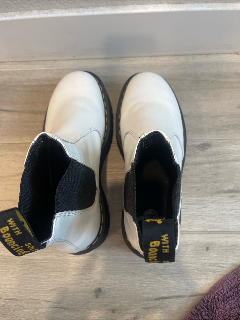 Dr. Martens White Leather Chelsea Ankle Boots with Black Elastic